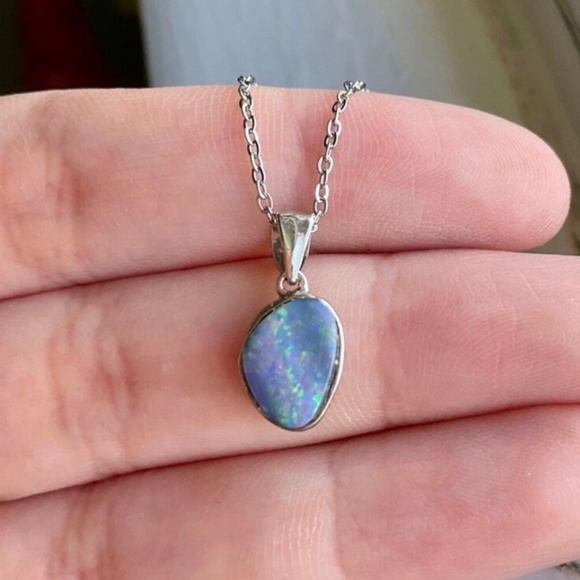 Australian Fire Opal Necklace Doublet Pendant Stainless Steel Lightning Ridge - Picture 5 of 6